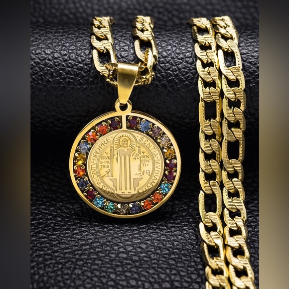 Anthropologie Jewelry - Saint Benedict Medallion Cuban Link Necklace
